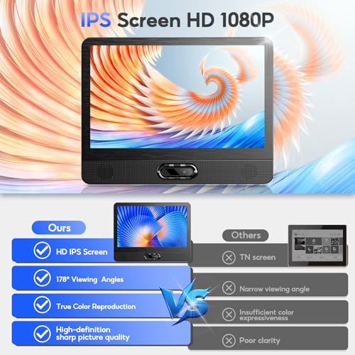 Arafuna 12" Dual Screen HD IPS Car DVD Player, Portable Headrest with HDMI, Wireless Mirror, Simultaneous Two Movie Playback, AV Out, USB/TF, Resume Memory
