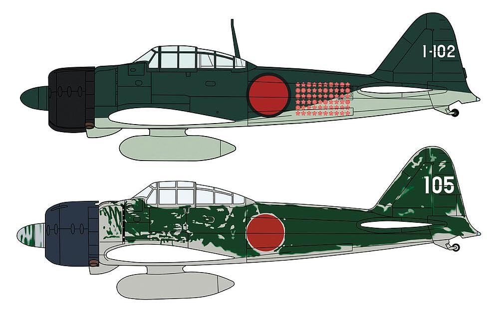 Hasegawa 2437 1/72 Mitsubishi A6M2b/A6m3 Zero Fighter, 2 Kits Model Kit, Multicoloured