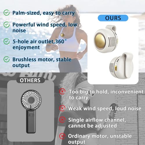 Ahuccf Portable Clip-On Fan, Mini USB Rechargeable 360° Rotatable Fan, Personal Fan 3-Speed Silent Mini Bladeless Fans (White)