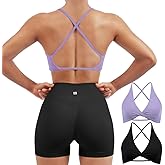 SUUKSESS Women 2 Piece Open Back Strappy Sports Bra Pack Twist V Neck Workout Crops