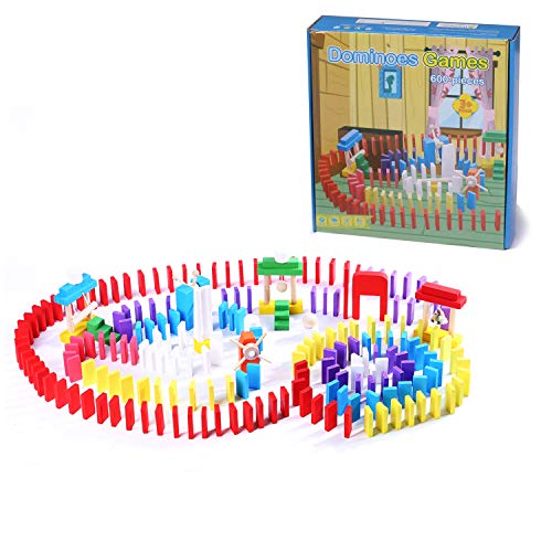 Joqutoys 600 Pieces Wooden Dominoes Set Blocks Racing Game Building and Stacking Toy for Kids