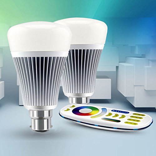 lighteu, 2X 8W B22 Milight 2.4G RF Remote Control RGB+CCT LED Bulbs Lights with a 4 Zone Remote Control