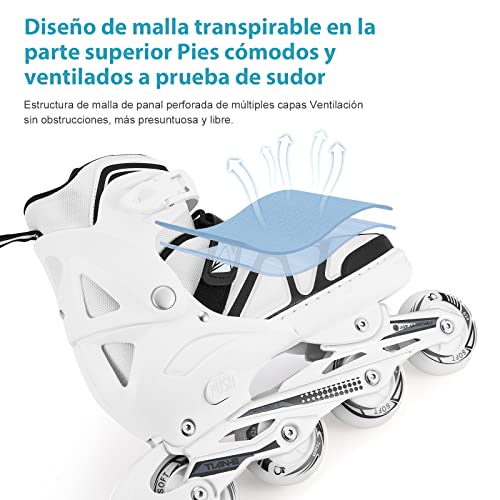 YOMYM Patines en Linea Ajustables para Niños y Adultos, Rodamiento de ABEC-7, Flash Ruedas, Cómodo y Transpirable, Patines en Línea para Fitness para Adultos y Principiantes