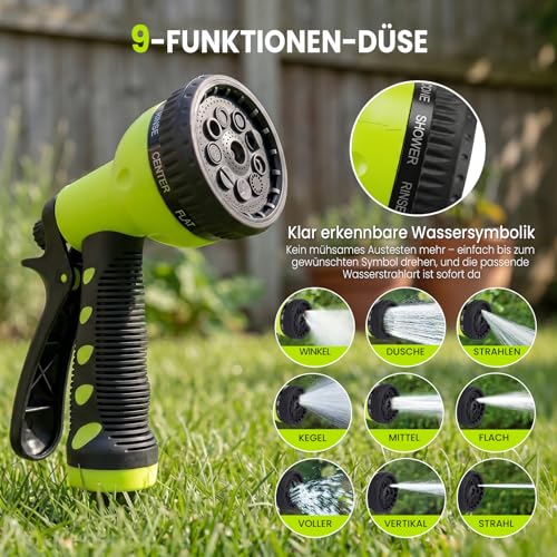 Bietor Hose Reel 40 m + 2 m, Garden Hose Drum with 180° Swivelling, Wall Hose Box with 9 Functions, Garden Shower, Automatic Retraction System and Locking in Any Length for Garden