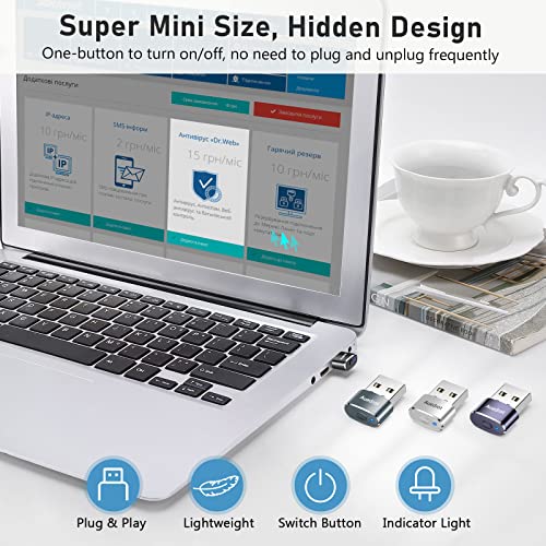USB Mouse Mover with Switch Button, Automatic Mini Mouse Shaker with 2 Jiggle Modes, Driver-Free, Plug & Play, Keep Computer/Laptop Awake, USB-C Adapter, Black