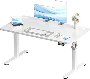 Devoko Höhenverstellbarer Schreibtisch, Elektrischer Schreibtisch Höhenverstellbar Tisch, Steh-Sitz Bürotisch, Computertisch mit Memory-Funktion, Stehpult, Standing Desk, Bürotisch,120 x 60 cm,Weiß