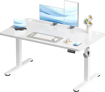 Devoko Höhenverstellbarer Schreibtisch, Elektrischer Schreibtisch Höhenverstellbar Tisch, Steh-Sitz Bürotisch, Computertisch mit Memory-Funktion, Stehpult, Standing Desk, Bürotisch,120 x 60 cm,Weiß