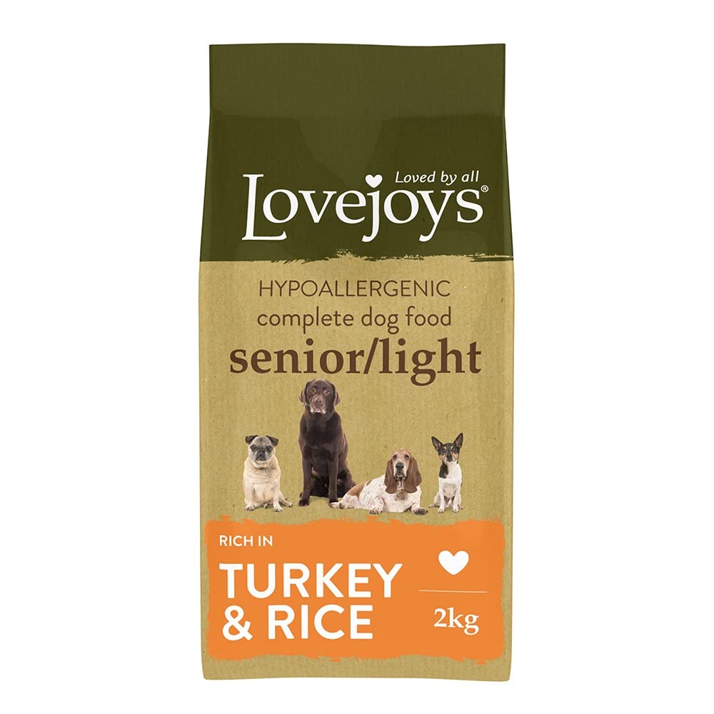 Lovejoys Light/Senior Dry Dog Food Hypoallergenic, Turkey & Rice, 2kg - Complete Dog Kibble, Low Fat, Low Protein, Gluten Free Dog Food for Sensitive Stomach