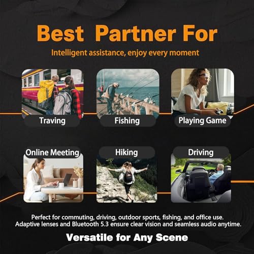 Uniiking® Ai Translation Smart Glasses with Bluetooth for Men Women with 100+ Language Color-Change Lens Clear Headphone with Speaker Sunglasses, Travel Meeting Trade Business, Black