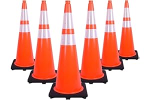 Traffic Cone PVC 36" Slim | 90CM Safety Cone with 2 Reflective Strips and Weighted Base | High Visibility Cone for Road Traff