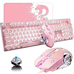 Pink Typewriter Keyboard and Mouse,Retro Vintage