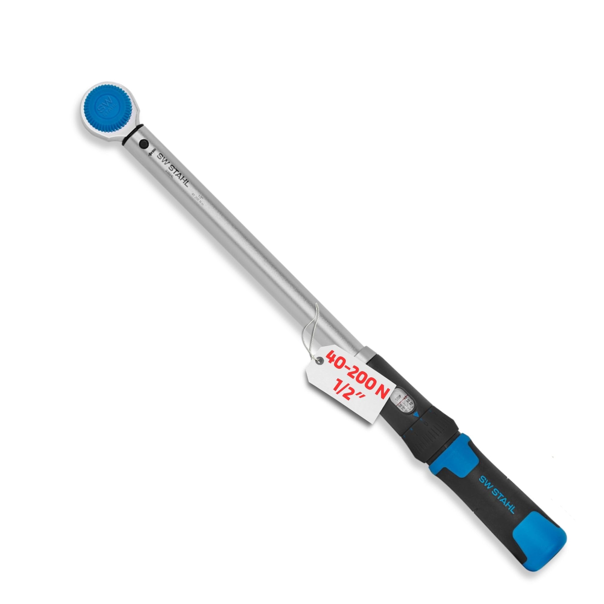 SW-Stahl 03884L Workshop Torque Wrench 1/2 Inch 40-200 Nm for Tyre Change I Right and Left Tightening I 48 Teeth I Accuracy ±4% I Ratchet Head with Thru Square (Mushroom Head)