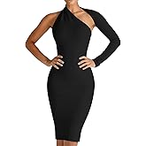Maketina Womens One Shoulder Backless Long Sleeve Bandage Dresses Club Party Bodycon Dress