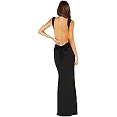 RARITYUS Women’s Elegant Satin Bow Maxi Dress Sexy Cowl Neck Backless Wedding Guest Dress Cocktail Party Evening Gown