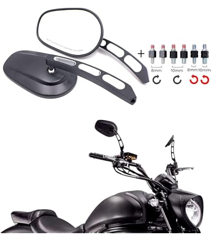 Rétroviseurs Moto Ovales Noir - Compatible 8mm Et 10mm - Pour Café Racer, Cruiser, Sportster