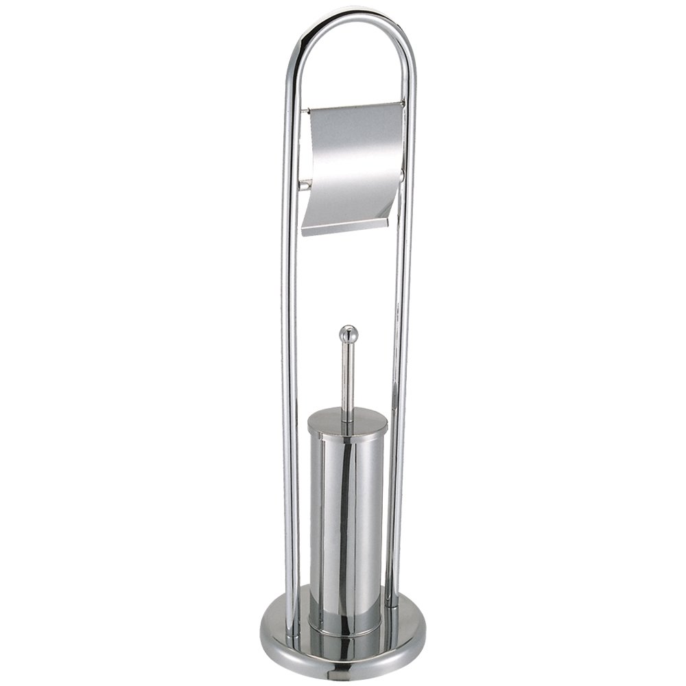 Bath Vida Toilet Brush and Paper Holder Round Base Bathroom Stand, Stainless Steel/Metal