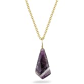 CRYSTALINES Natural Chevron Amethyst Gemstone Necklace, Polished Fancy Stone Dainty Pendant, Handmade Jewelry, Wicca & Reiki Healing Crystal, Gold Plated Chain, Christmas Gift for Her-18inch