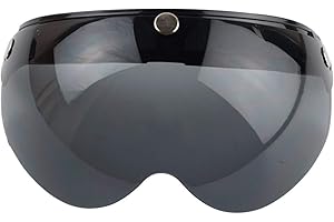 VCOROS Universal Motorcycle Retro Pilot-Style Standard 3 Snap-Button Visor Flip Up Down Open Face Helmet Half Face Shield(Black)