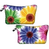 Evergoo 2 Pieces Funny Cosmetic Pouch for Women, Allover Printed Small Zipper Pouches Adorable Makeup Bags Roomy Toiletry Pouch Travel Accessories Organizer Gifts-Sunflowers