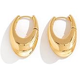 Gold Plated Oval Hoop Earrings, Chunky Statement Design, Classic Huggie Style
