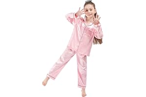 DF-deals Girls Boys Kids Silk Satin Pajamas Set Button-Down Clothes Long Sleeve Loungewear Sleepwear PJS