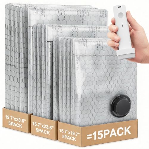 15 Pack (5L, 5M, 5S) Vacuum Bag for Clothes, Suitcases and Travel, Compression Travel Bag