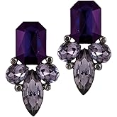 Art Deco Antique Vintage Style Dark Eggplant Purple Amethyst Rhinestone Bridal Bridesmaid Wedding Prom Cluster Earrings