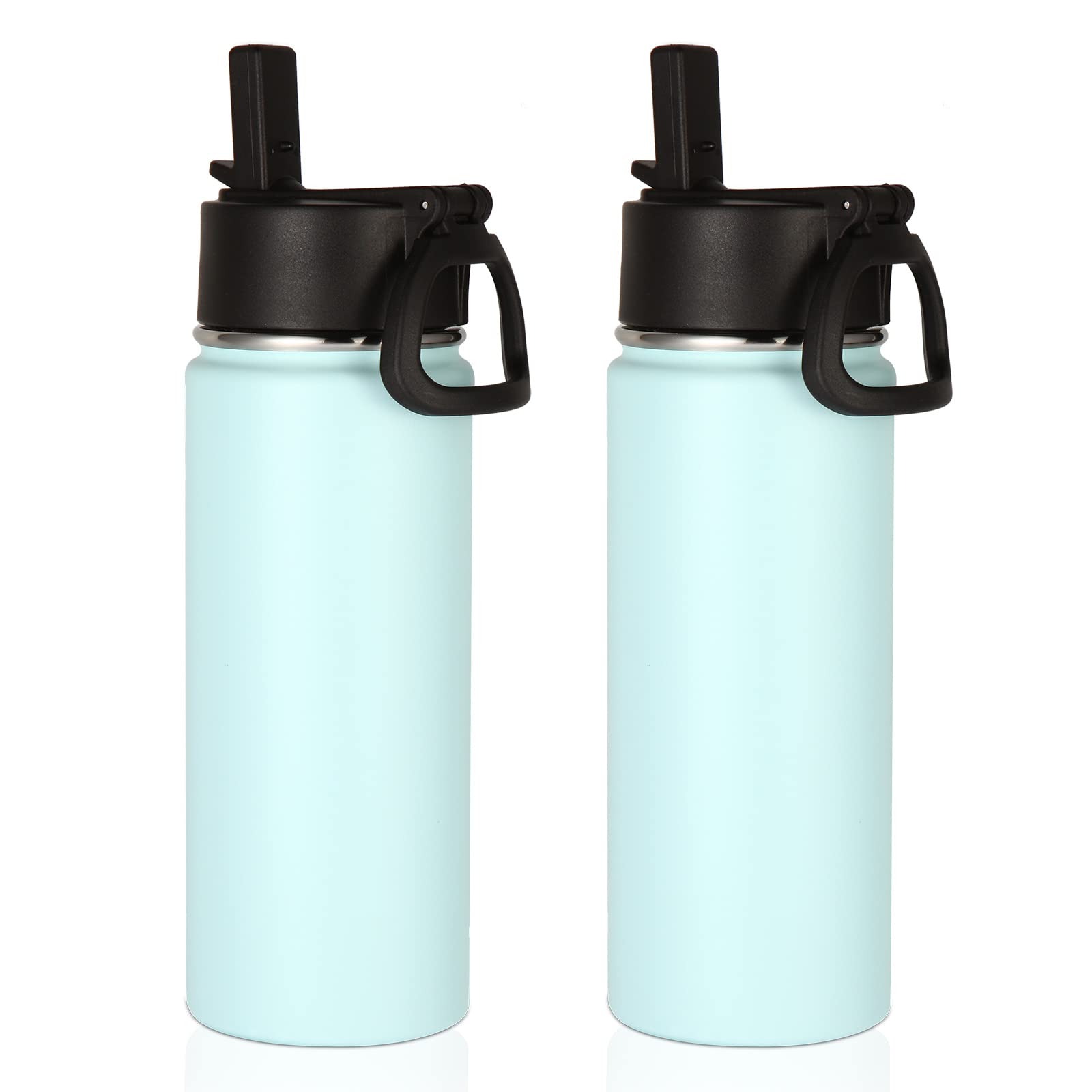 Volhoply 18oz Insulated Water Bottle 2 Pack, Multipack Kids Stainless Steel Water Bottles with Straw Lid, Double Wall Vacuum Metal Bottle (Fog,2 Pack)
