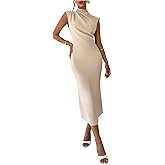 Floerns Women's Elegant Mock Neck Wedding Guest Dress Sleeveless Ruched Formal Bodycon Midi Dresses