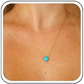 Yheakne Boho Teardrop Turquoise Necklace Choker Blue Gemstone Pendant Necklace Blue Choker Necklace Vintage Minimalist Necklace Chain Jewelry for Women (Style A)