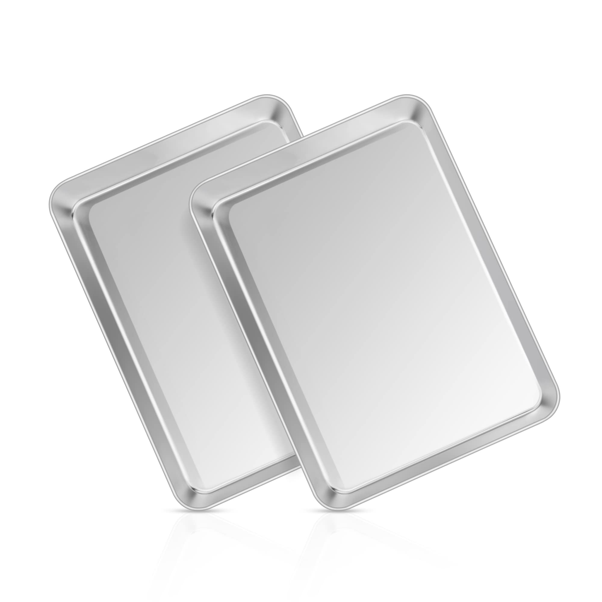 Joyfair Small Baking Tray, Stainless Steel Oven Tray Set of 2, Cookie Sheet Pan for Baking Cooking Roasting, Non Toxic & Rust Free, Mirror Finished & Dishwasher Safe, 23.7x17.8x2.5cm