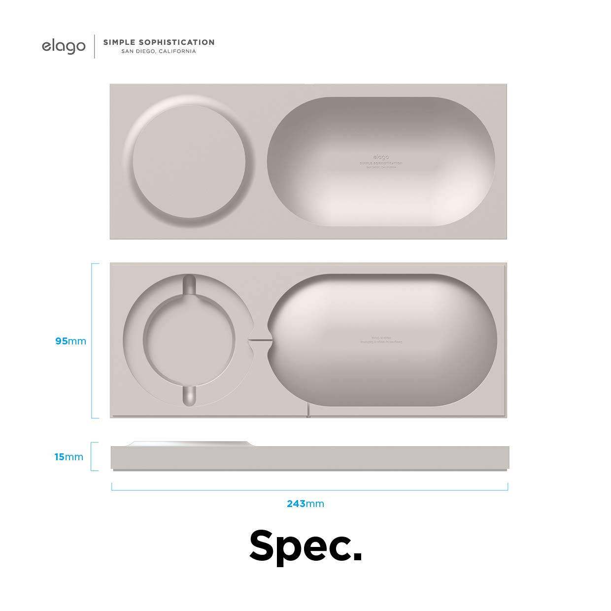 elago Charging Tray Compatible with MagSafe Charger, Compatible with iPhone 16/15/14/13/12, AirPods Wireless Case and Other Wireless Charging Phones [Stone] [Charging Cable Not Included]