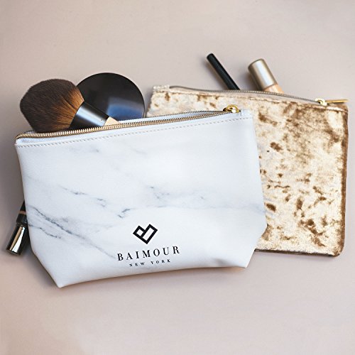 Marble and Gold Makeup Bags - Set of 2 Portable Cosmetic Storage Pouches