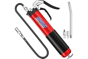 Bravex Grease Gun - Heavy Duty Pistol Grip Grease Gun Set 14oz with 18 Inch Flex Hose,7000 PSI Red
