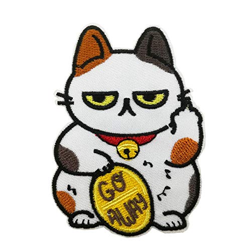 3" Go Away Japan Lucky Cat Meme Hat Deco Embroidered Iron on Sew on Patch Funny Gift