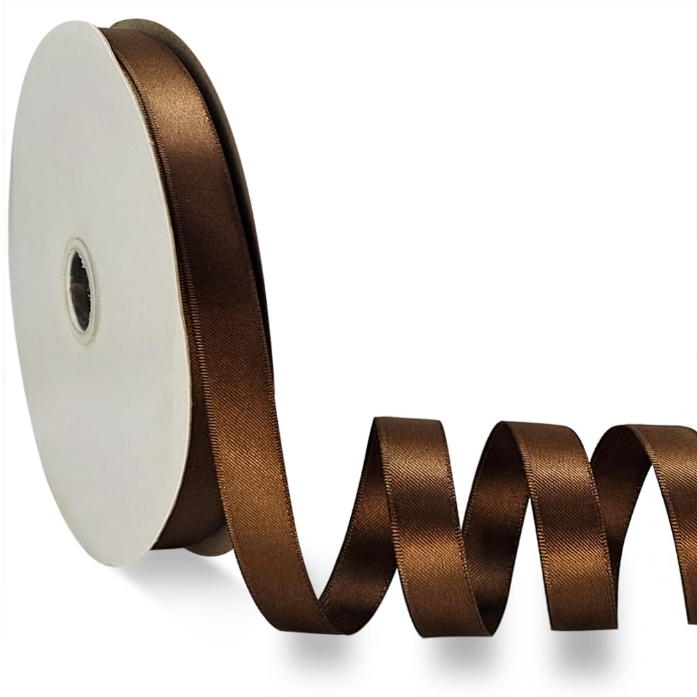 Photo 1 of OZXCHIXU Brown Satin Ribbon Double Faced Satin 1/2 inch x 55 Yards Polyester Ribbon for Gift Wrapping Crafts Wedding Decoration Bows Ornaments Party Bouquet Floral Arrangement