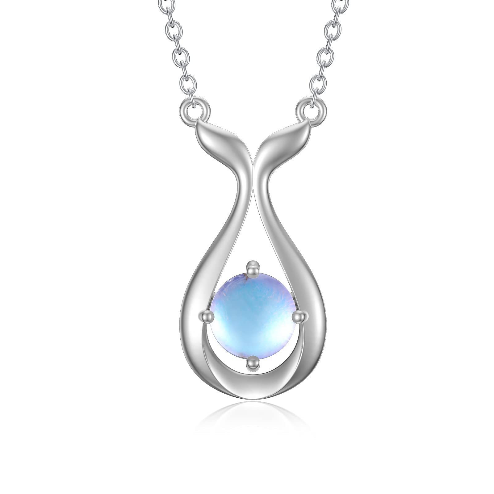 MUUYON Moonstone Necklace for Girls 925 Sterling Silver Mermaid Tail Necklace Rainbow Moonstone Jewellery for Women Girls Daughter Granddaughter