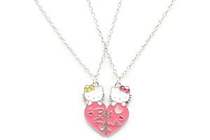 NAT MEYA Y2k KT Cat Necklace Bracelet for BFF 2 Besties Pink Matching Cute Magnetic Half Heart Pendant Best Friend Pendant Necklace