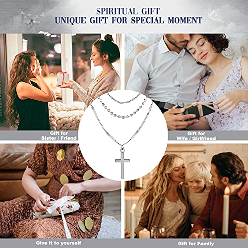 Pinsparkle Cross Necklaces For Women Men Layered Cross Necklace Dainty Necklace 14K White Gold Plated Cross Chain