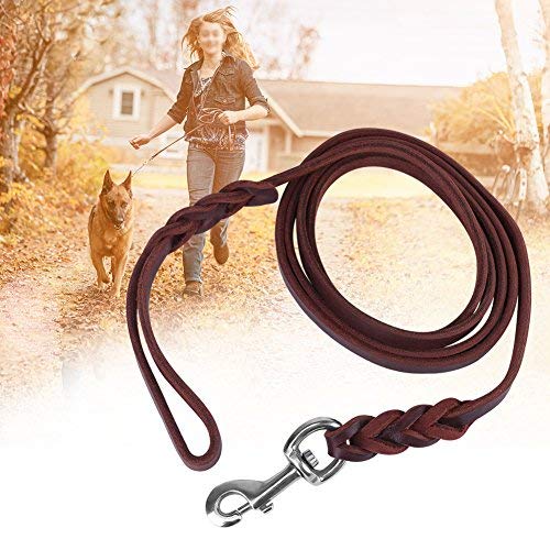 Leather Dog Leash, Heavy Duty Braided Pet Walking Training Leads Rope for Medium Large Dogs, Durable Comfort Grip Handle for Outdoor Walking Running Hiking