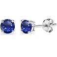 Sapphire Earrings for Women Sterling Silver Trendy Round-Cut Created Blue Gemstone Solitaire Studs for Men Bridesmaids Prom Gift