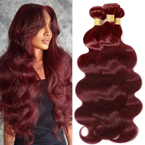 Dokksiiia Wine Red Body Wave Human Hair Bundles 18/20/22 Inch #99J at Amazon