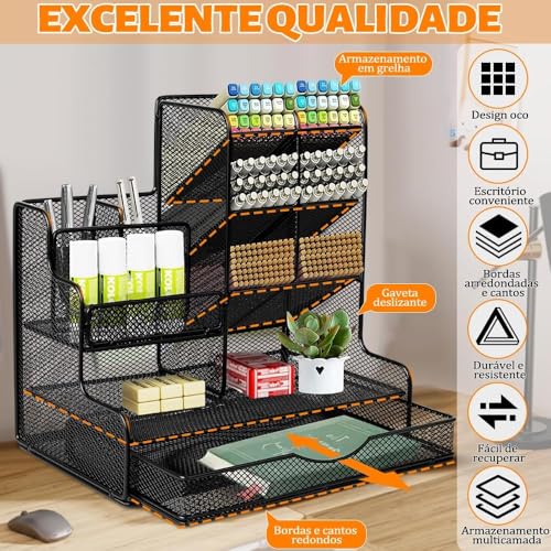 Suporte de Caneta de Malha, Organizador de Lápis Multifuncional com Gaveta, Organizador de Mesa de Malha, Suporte de Lápis Para Mesa, Organizadores de Mesa E AcessóRios