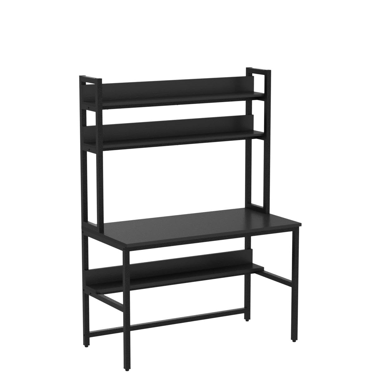 Aquzee Computer Desk with Hutch and Bookshelves, Large Leg Room 47 inch Width Black Desk with Space Saving Storage Shelves for Home Office,Study, Work, Easy Assemble