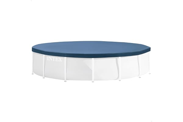 INTEX 28030E Pool Cover: For 10ft Round Metal Frame Pools – Includes Rope Tie – Drain Holes – 10in Overhang – Snug Fit