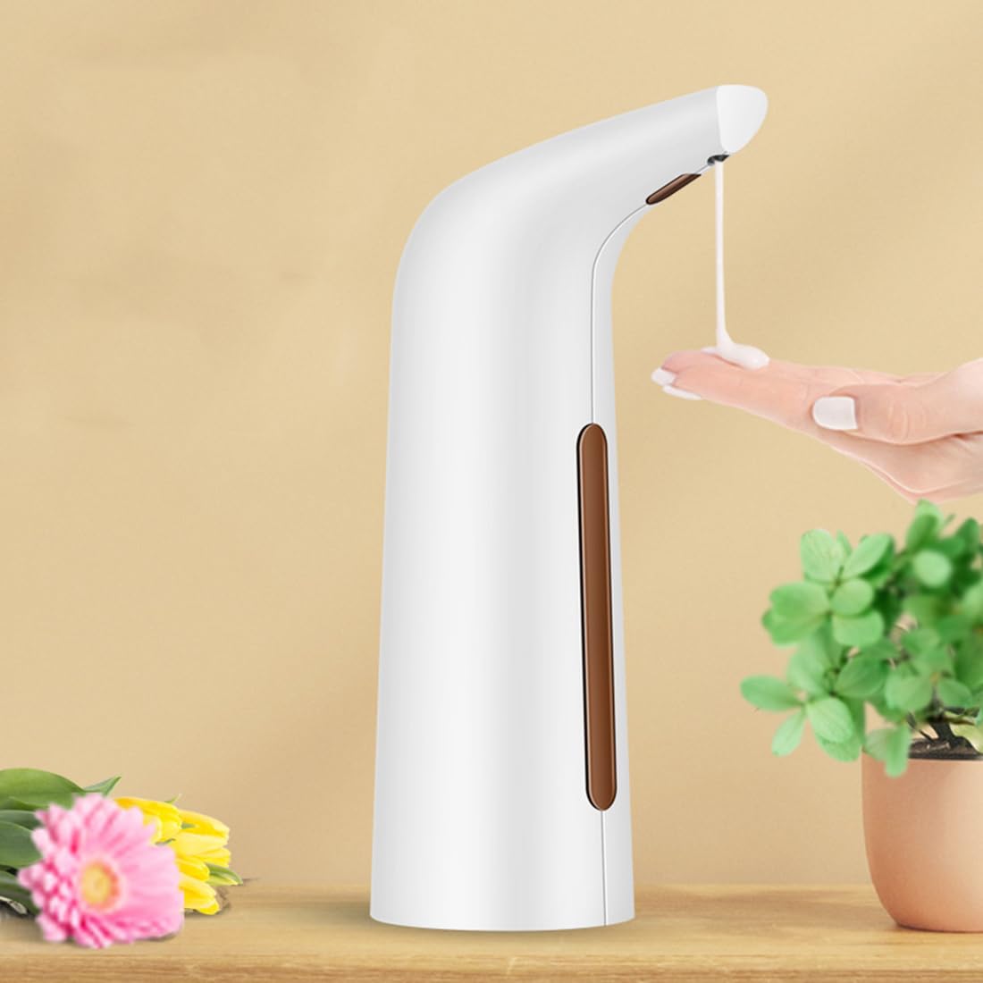 GULICA Automatic Soap Dispenser, Touchless Liquid Soap Dispenser Silver, Touchless Soap Dispenser for Kitchen Sink and Bathroom, with Infrared Motion Sensor, Waterproof, 400ml/14oz Rubber White