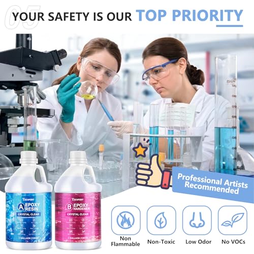 Teexpert Crystal Clear Epoxy Resin Kit 1 Gallon Self-Leveling Coating and Casting Resin, High-Gloss & Bubbles Free Resin and Hardener Kit for DIY Art, Jewelry, Table Top, Molds, Wood 1:1 Ratio