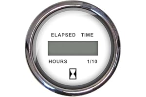 Faria 13815 Chesapeake Stainless Steel Digital Hourmeter (12-32 VDC) - 2", White , Black