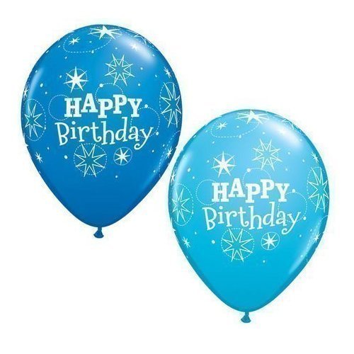 Happy Birthday Sparkle Robins Egg Blue & Dark Blue Qualatex 11" Latex Balloons x 5