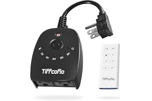 TiFFCOFiO Outdoor Light Timer Waterproof, Remote Control Dusk to Dawn Light Sensor Timer, 100 FT Range, Plug in, 2 Grounded Outlets for Home and Garden, 15A/1875W, ETL Listed
